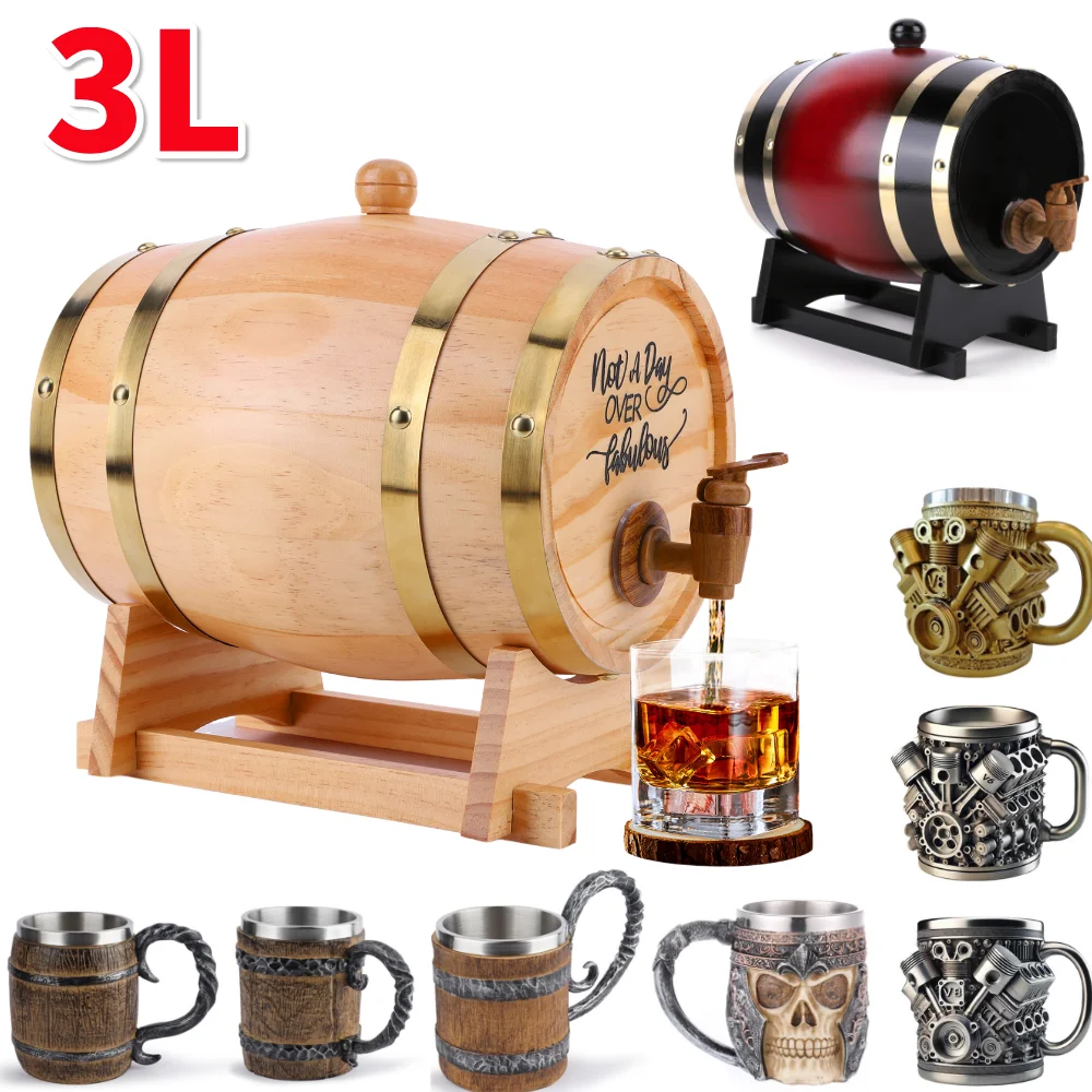 Wine With Beer Cocktail - 3L Whiskyfass aus Holz mit Ständer,